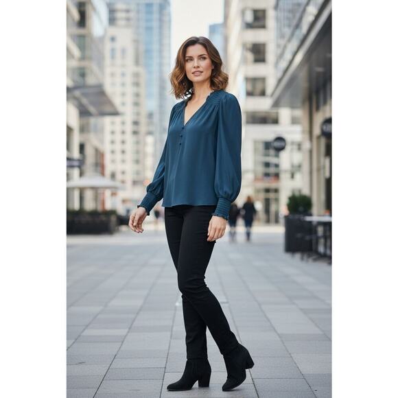 T Tahari Tops - T Tahari Aegean Blue Blouse NWT Size X Small 3/4 shirred sleeve and shoulders